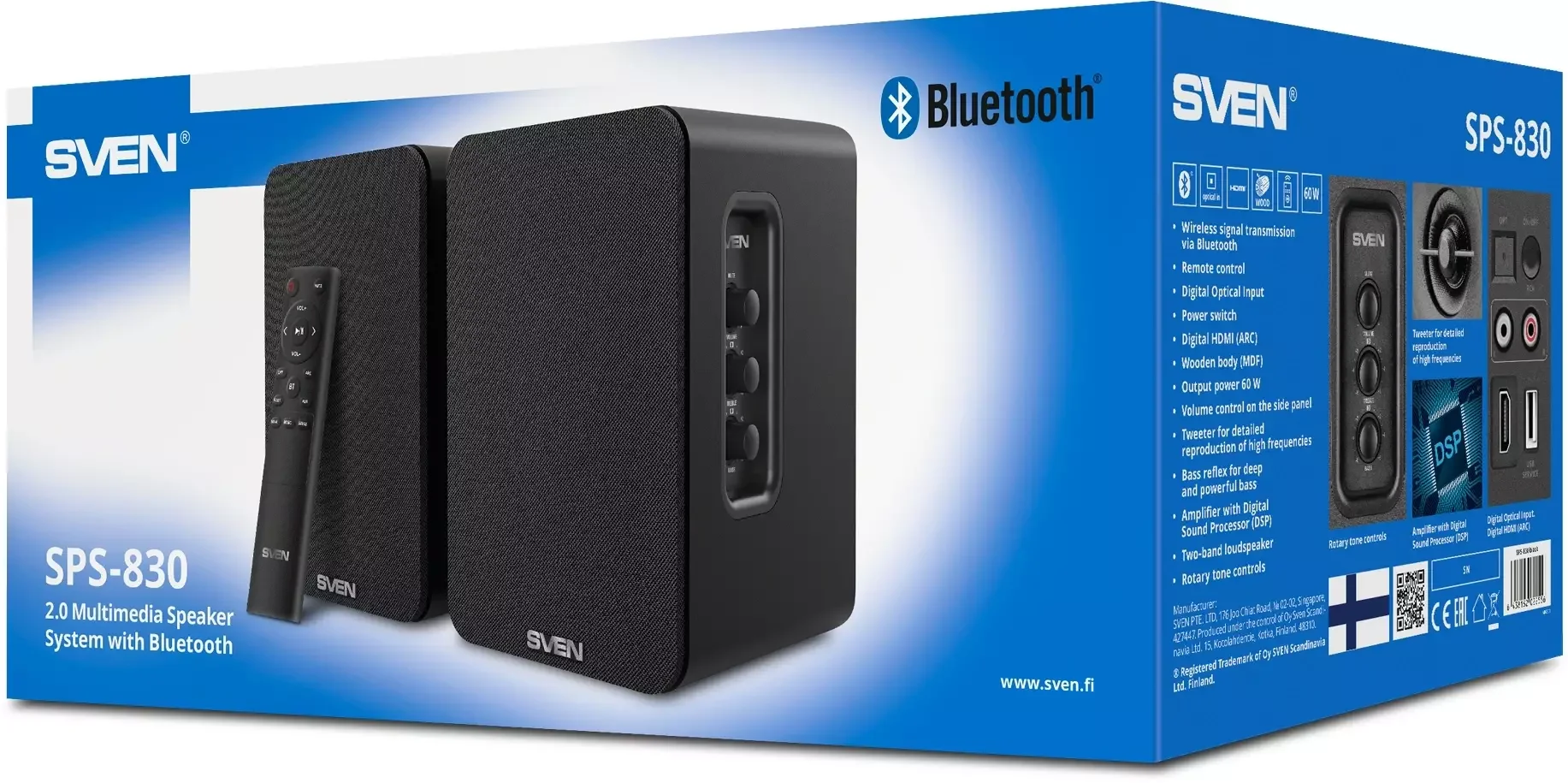 SVEN SPS-830, черный (60 Вт, Bluetooth, HDMI, RCA, OPT, USB, microSD, пульт)