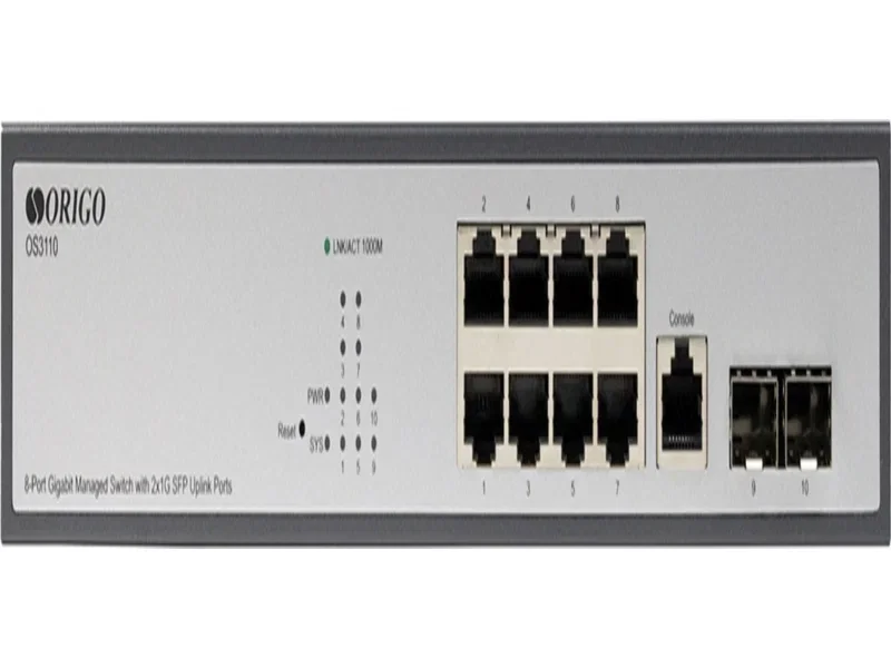 Коммутатор Managed L2 Switch 8x1000Base-T, 2x1000Base-X SFP, RJ45 Console, 19" w/brackets