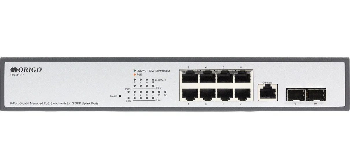 Коммутатор Managed L2 Switch 8x1000Base-T, 2x1000Base-X SFP, RJ45 Console, 19" w/brackets
