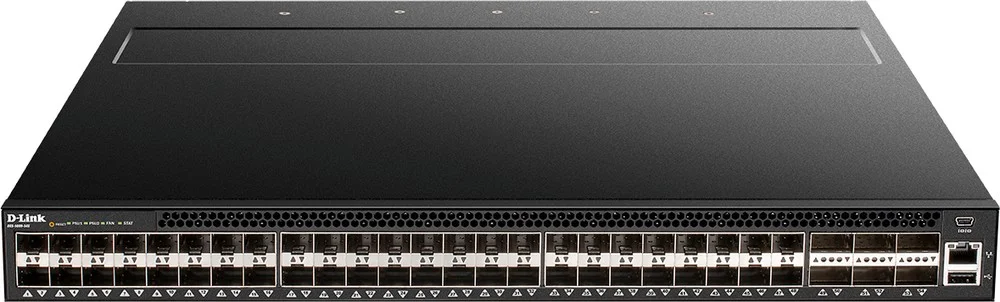 Коммутатор Managed L3 Switch 48x10Gbase-X SFP+, 6x40Gbase-X QSFP+, CLI, 1000Base-T Management, mini-USB Console, USB, w/D-Link OS