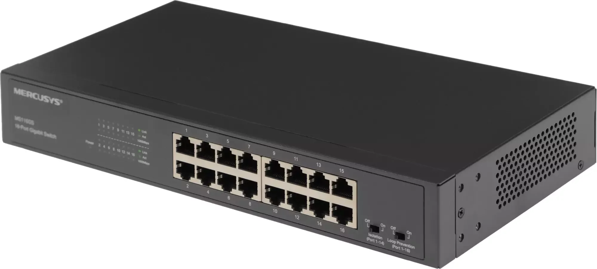 Коммутатор Mercusys MS116GS с 16 гигабитными портами для размещения на столе или в стойке