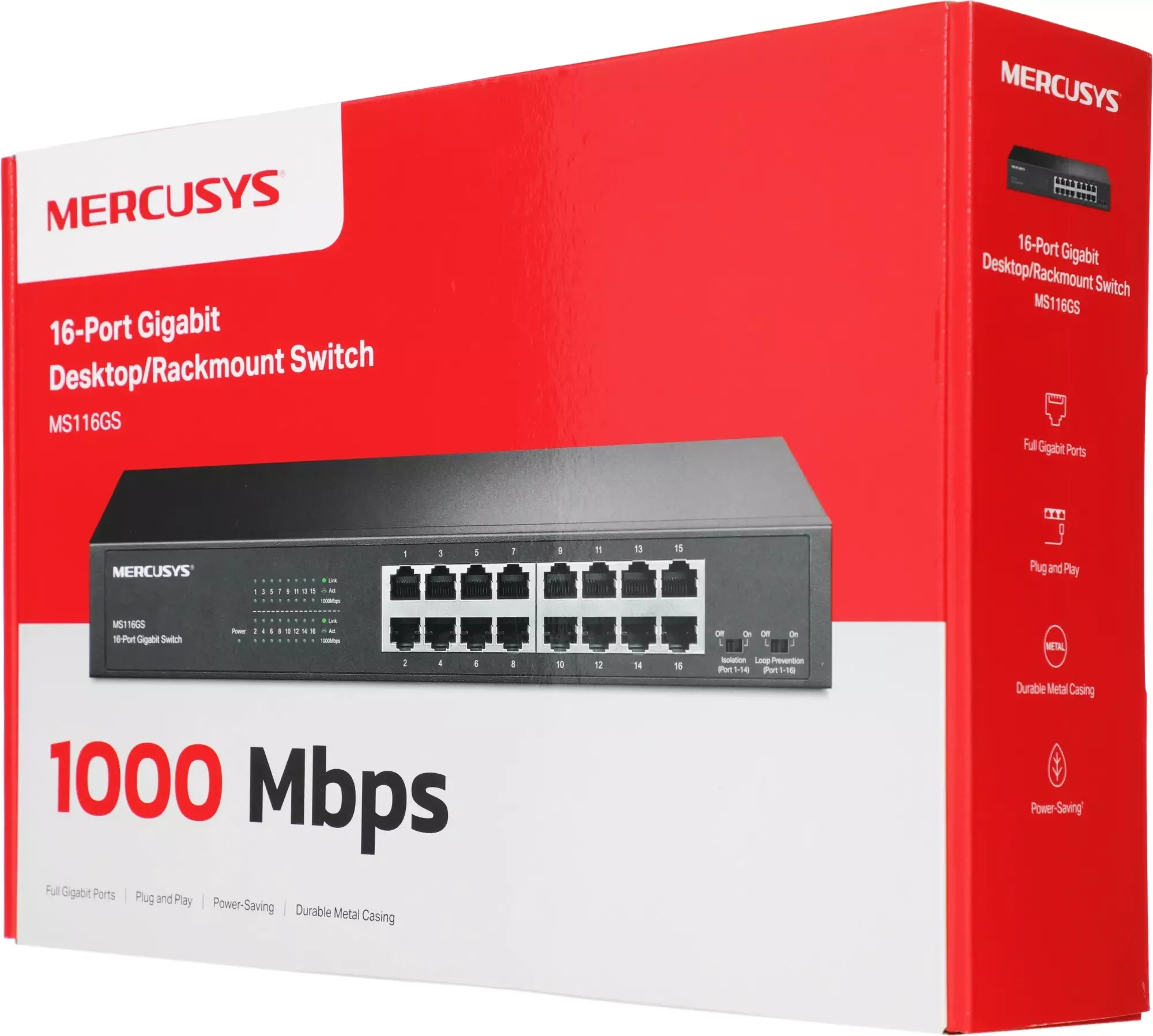 Коммутатор Mercusys MS116GS с 16 гигабитными портами для размещения на столе или в стойке