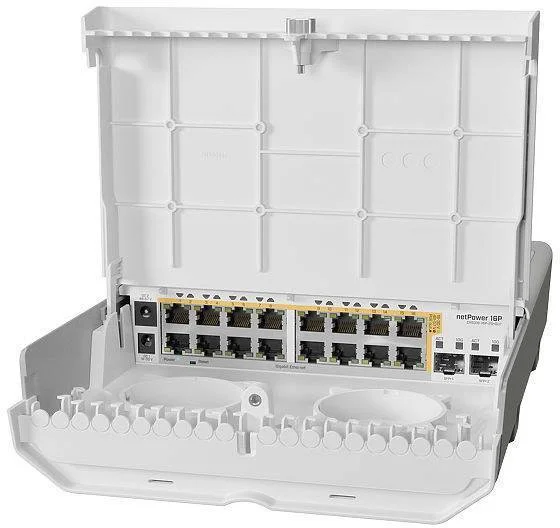 Коммутатор MikroTik Cloud Router Switch 318-16P-2S+OUT with 800MHz CPU, 256MB RAM, 16x Gigabit LAN with PoE-out, 2xSFP+ cages, RouterOS L5 or SwitchOS