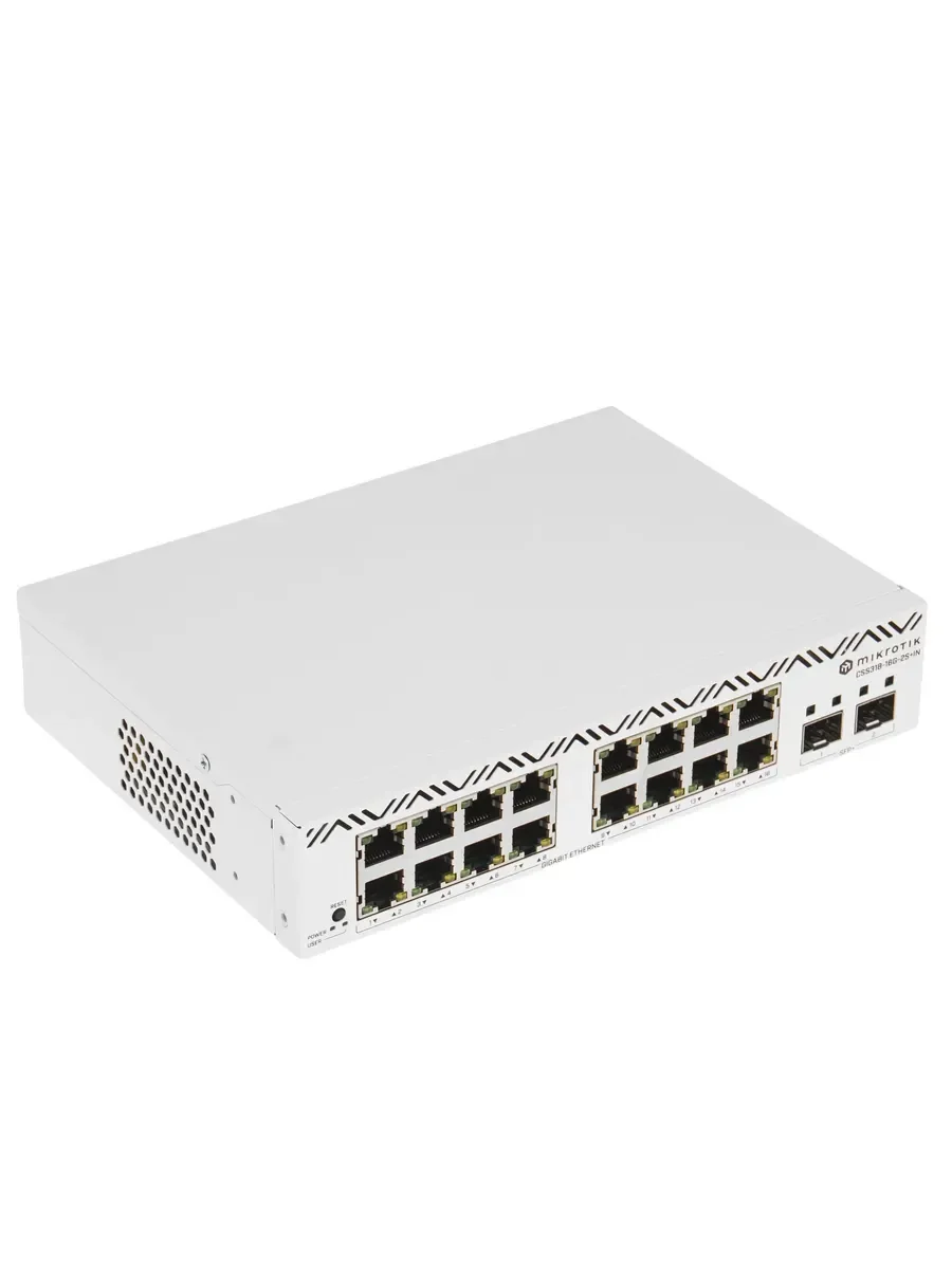 Коммутатор MikroTik Cloud Router Switch 318-16P-2S+OUT with 800MHz CPU, 256MB RAM, 16x Gigabit LAN with PoE-out, 2xSFP+ cages, RouterOS L5 or SwitchOS
