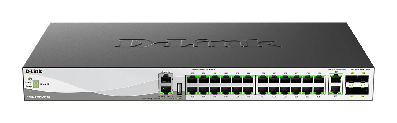 Коммутатор Multigigabit Managed L3 Stackable Switch 24x2.5GBase-T, 2x10GBase-T, 4х25GBase-X SFP28, Surge 6KV, CLI, 1000Base-T Management, RJ45 Console