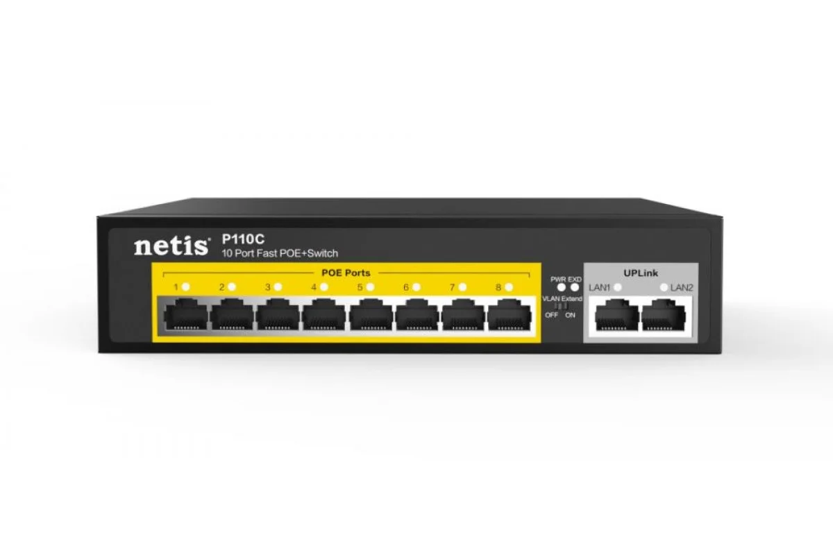 Коммутатор Netis P110C 10-портовый PoE+ коммутатор Fast Ethernet/8*PoE+ 2 порта 802.3af/802.3at