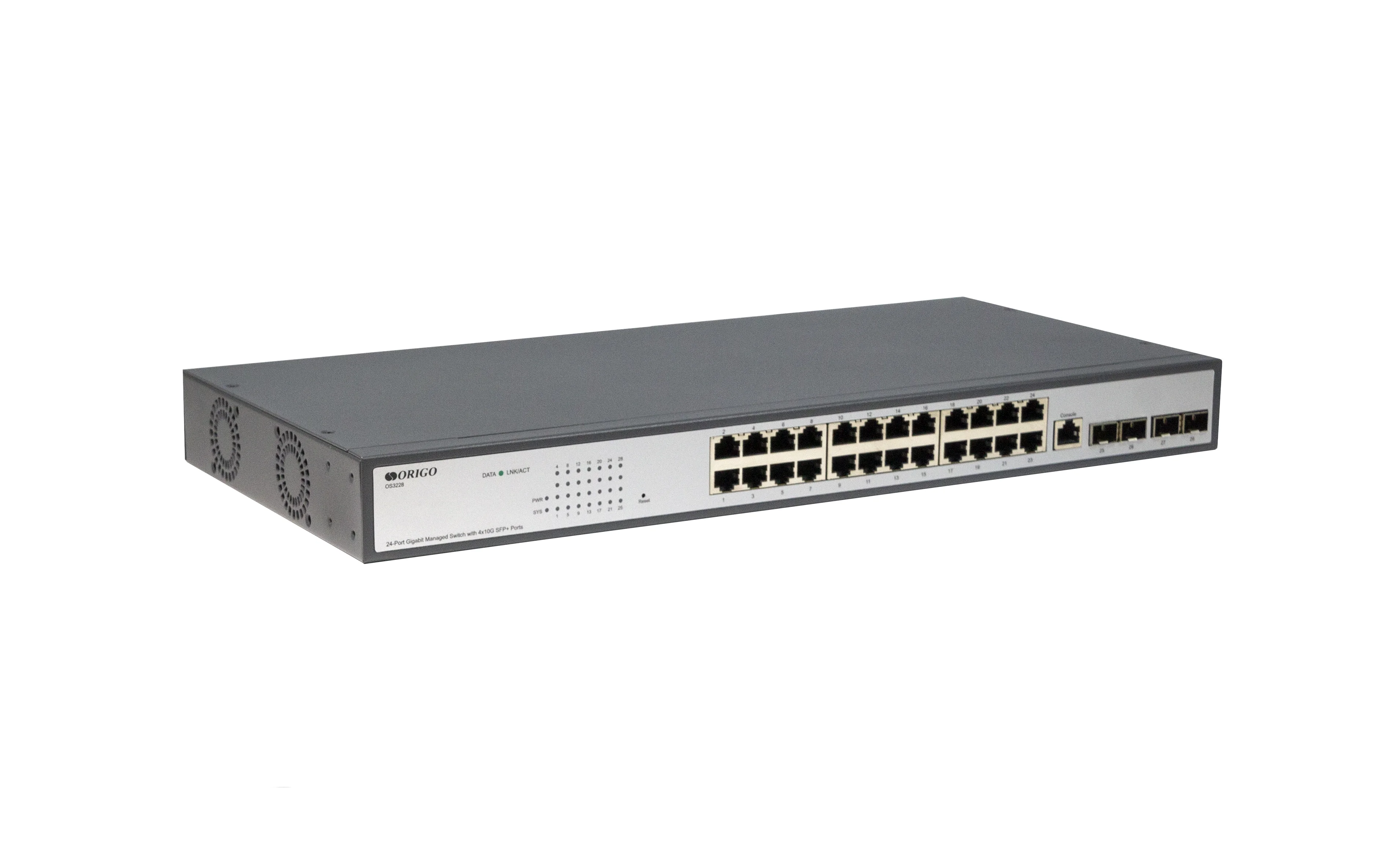 Коммутатор ORIGO Managed L3 Switch 24x1000Base-T PoE, 4x10Gbase-X SFP+, PoE Budget 370W, RJ45 Console, 19" w/brackets