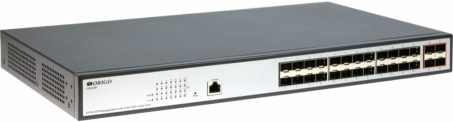 Коммутатор ORIGO Managed L3 Switch 24x1000Base-X SFP, 4x10Gbase-X SFP+, RJ45 Console, 19" w/brackets