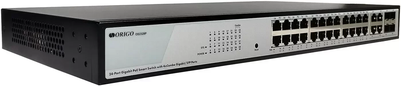 Коммутатор Origo OS2328P/360W OS2328P/360W/A1A (L2) 24x1 Гбит/с 4xКомбо(1000BASE-T/SFP) 24PoE 360W настраиваемый