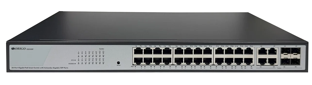 Коммутатор Origo OS2328P/360W OS2328P/360W/A1A (L2) 24x1 Гбит/с 4xКомбо(1000BASE-T/SFP) 24PoE 360W настраиваемый