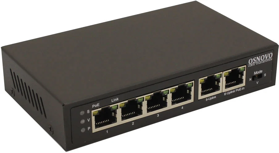 Коммутатор Osnovo SW-20600/D удлинитель FE на 6 портов с питанием по PoE, 4 *10/100 Base-T PoE, 1 *10/100 Base-T Uplink с поддержкой питания по PoE (д