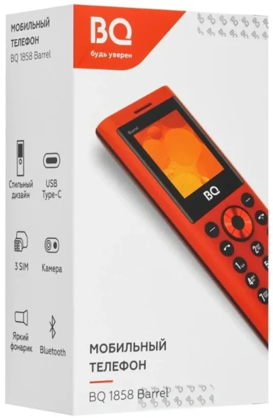 Мобильный телефон BQ 1858 Barrel Red+Black ( 3 Sim, 0,08Мп, 800мАч, 1,77", Type-S)