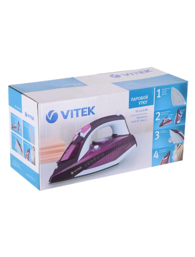 Утюг Vitek VT-1215 PK (2400Вт, удра 140г/мин, керамика, автоотключение) ПРОМО!!!