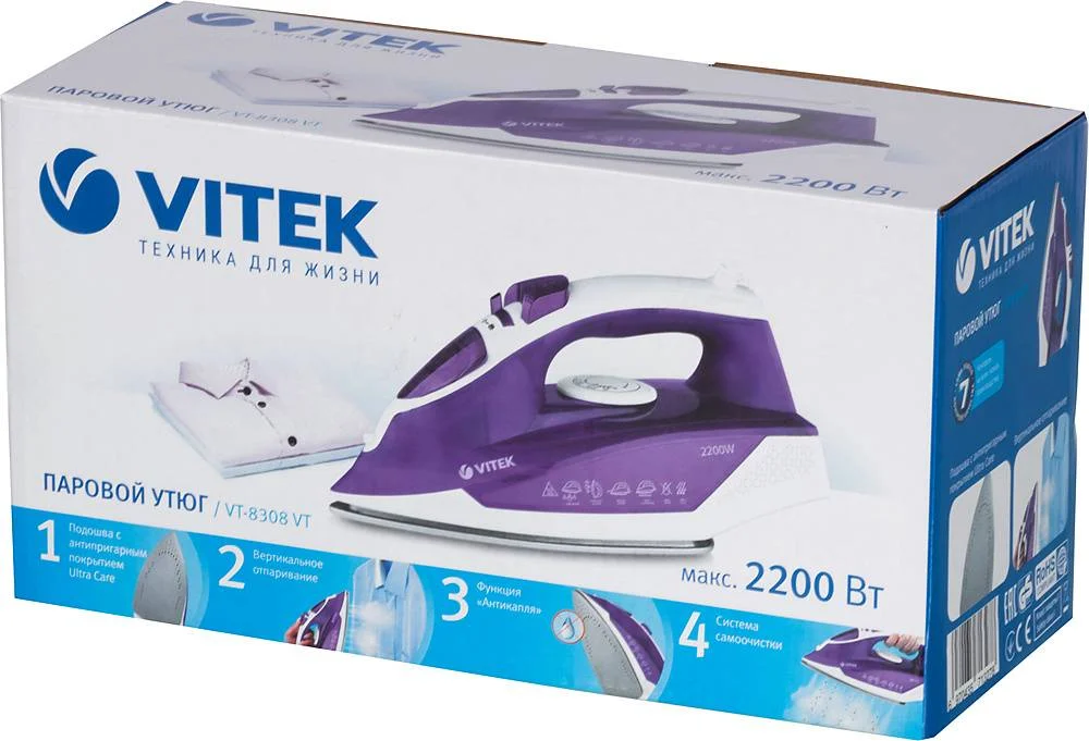Утюг VITEK VT-8308 VT (2200Вт, 260мл, 130г/мин, подошва Ultra Care)