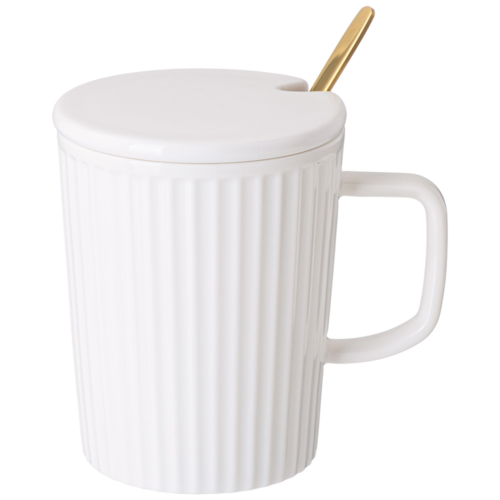 КРУЖКА LEFARD "HERBAL" С КРЫШКОЙ И МЕТАЛЛ. ЛОЖКОЙ 350 МЛ (КОР=48ШТ.)