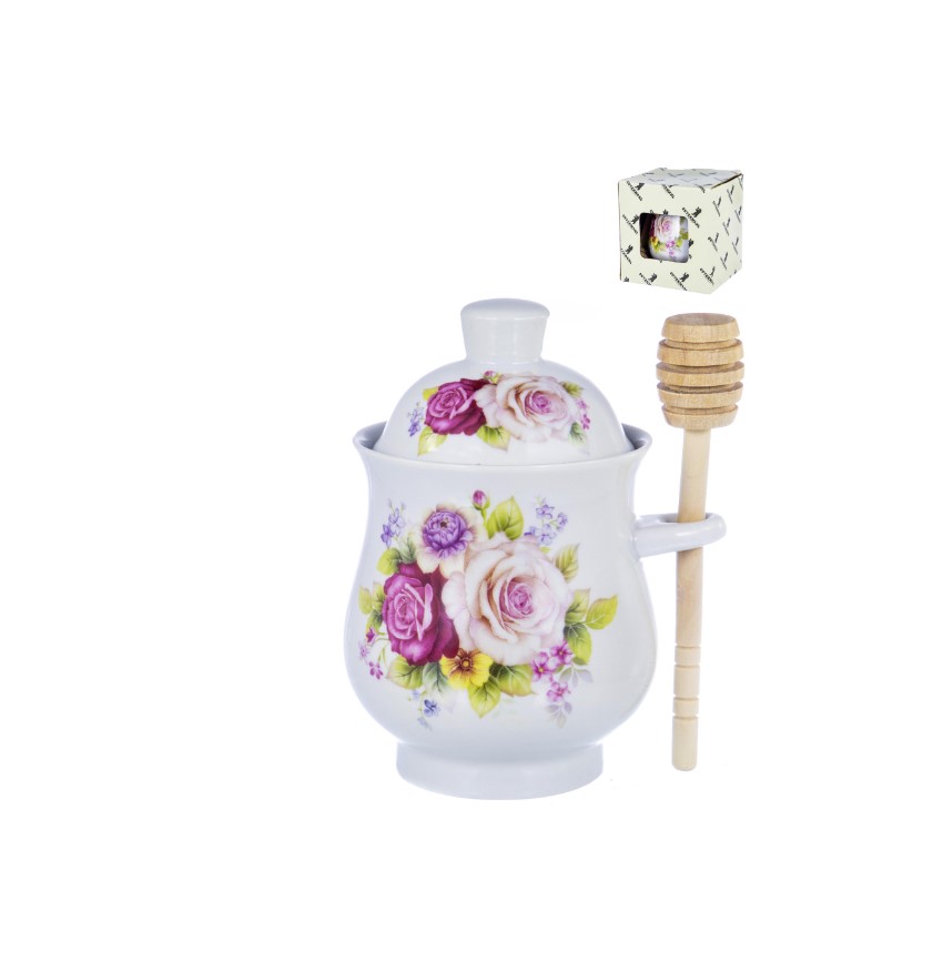 PSF PARTY TIME, баночка для меда с ложкой, NEW BONE CHINA, цветочный декор, цветная упаковка