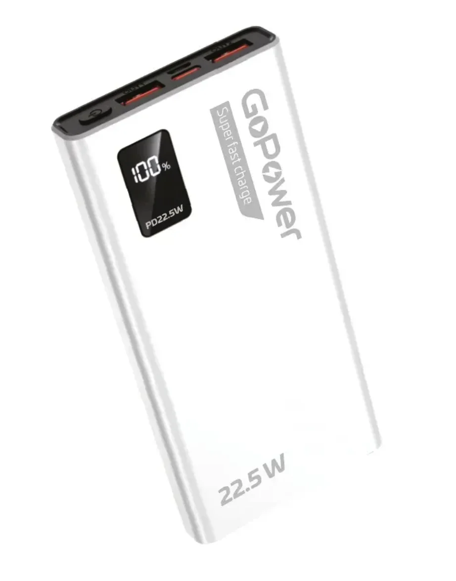 Портативный аккумулятор GoPower PB03-10 10000mAh 3.0A 22.5W 2USB/Type-C белый (1/50)