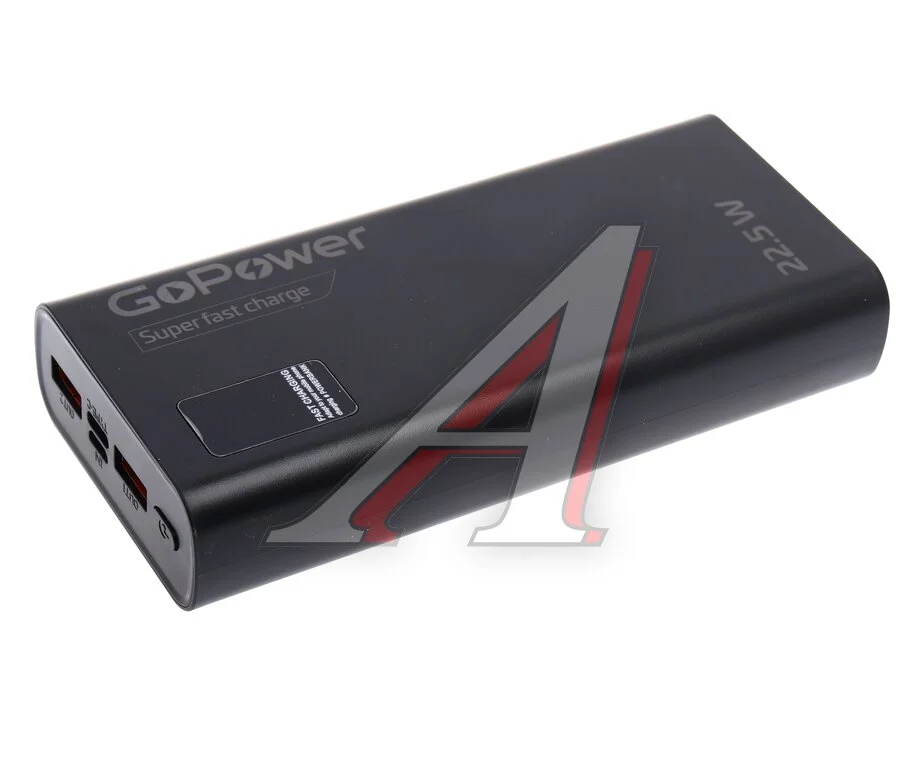 Портативный аккумулятор GoPower PB03-20 20000mAh 3.0A 22.5W 2USB/Type-C черный (1/50)