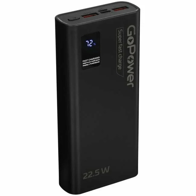 Портативный аккумулятор GoPower PB03-20 20000mAh 3.0A 22.5W 2USB/Type-C черный (1/50)