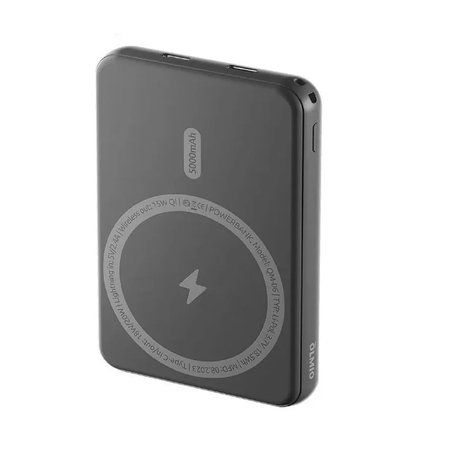 Портативный аккумулятор OLMIO QM-06, 5000mAh, 20W Type-C PD, MagSafe 15W, Soft-Touch, серый