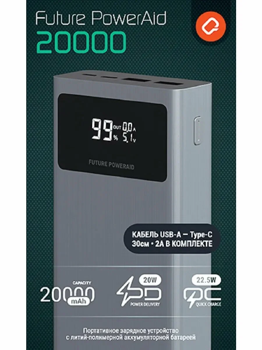 Портативный аккумулятор QUMO Future PowerAid 20000mAh темно-серый FPA-20C-S1