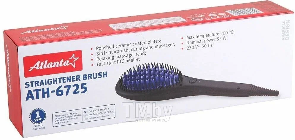 Расческа-выпрямитель для волос Atlanta ATH-6725 синий, 200 °C, 1 режим