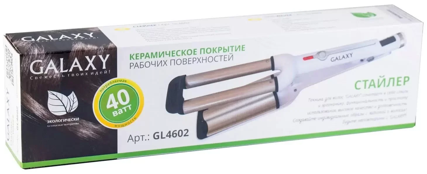 Стайлер GALAXY GL 4602 (Мощность 40Вт, максимальная температура 200^(o)С, нагревательный элемент с защитой от перегрева, два нагревательных элемента д