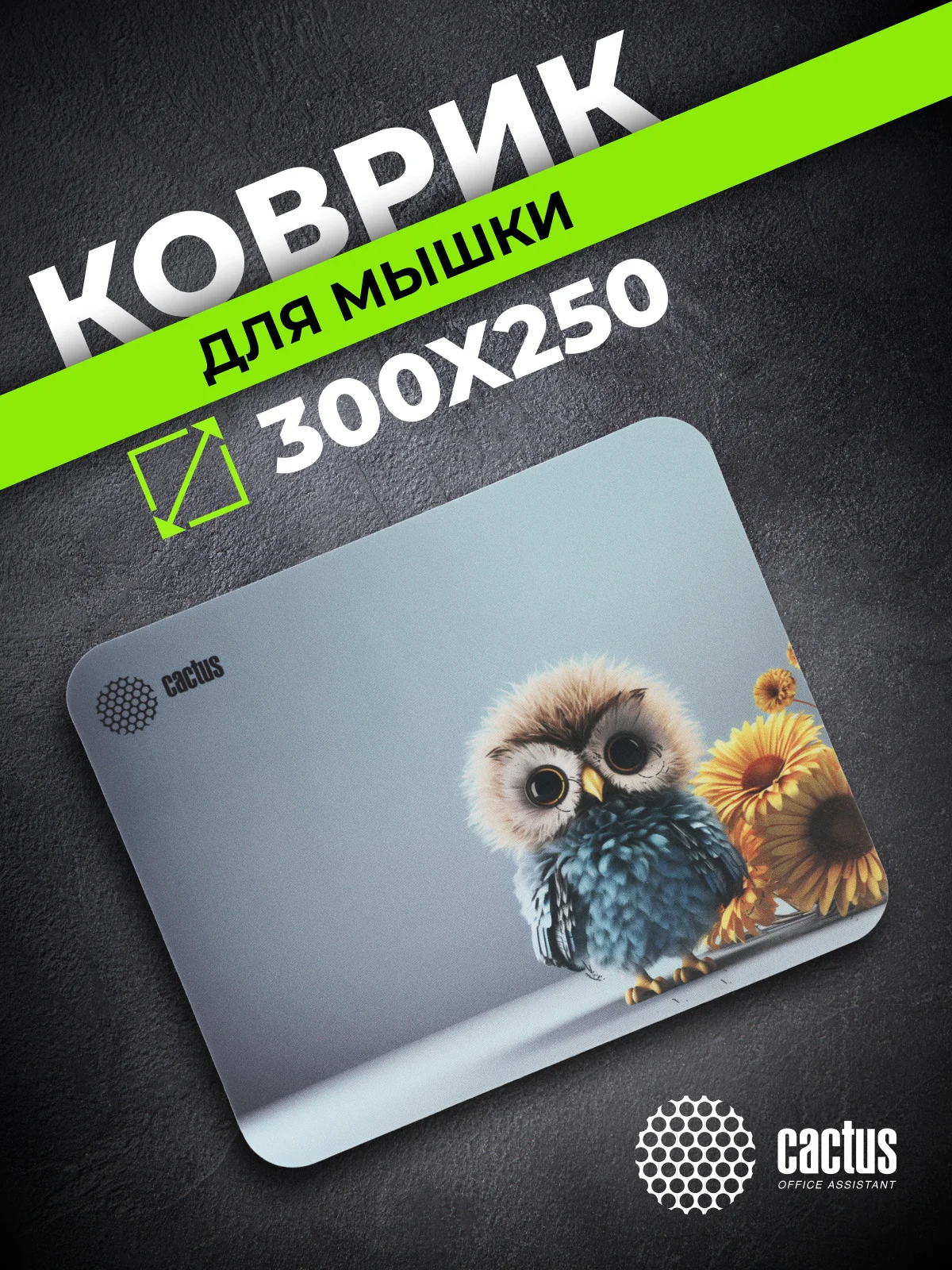 Коврик для мыши Cactus Owl gray рисунок 300x50x3мм (CS-MPC-D12M)