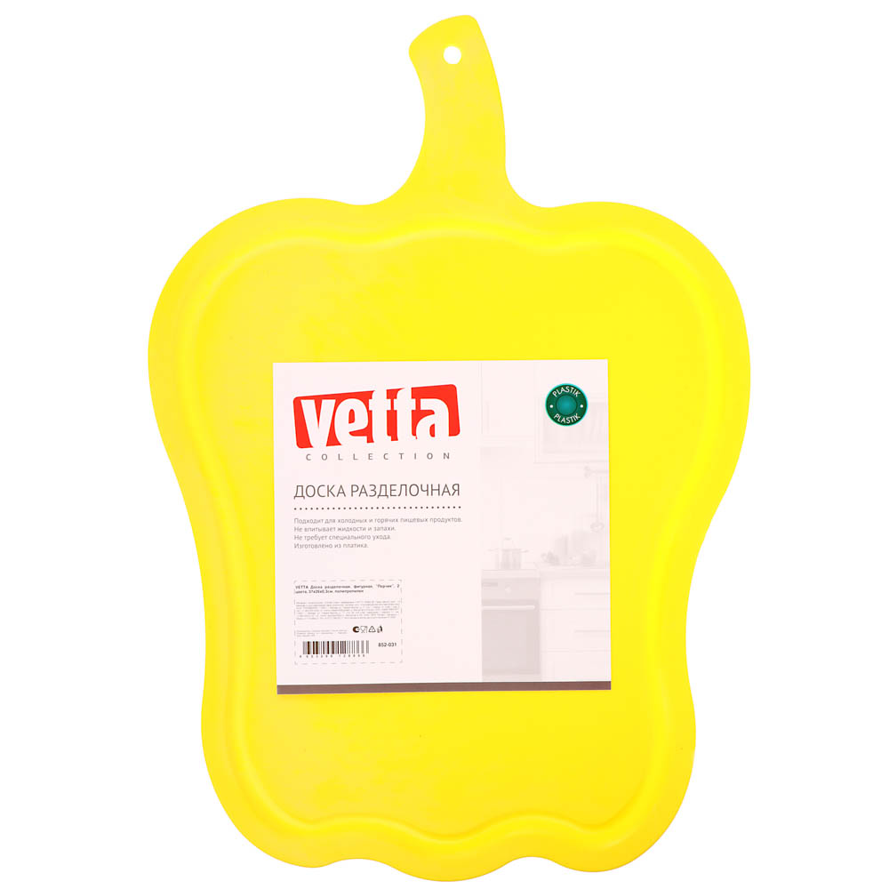 VETTA Доска разделочная, пластик, фигурная, 37x26x0,3см, "Перчик", 2 цвета, DY-6802