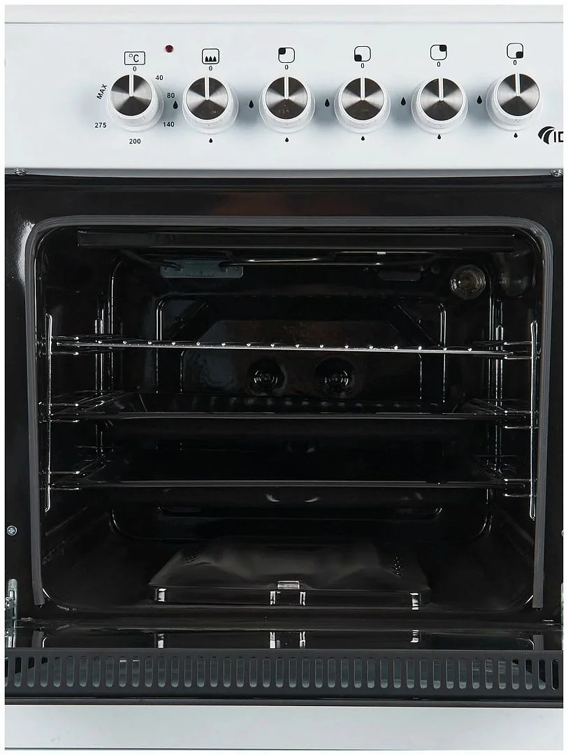 Плита комбинированная IDEAL  L 155 ГК чуг. белый 850х600х600, духовка 65 л, 4 конф,гриль, эл.под.