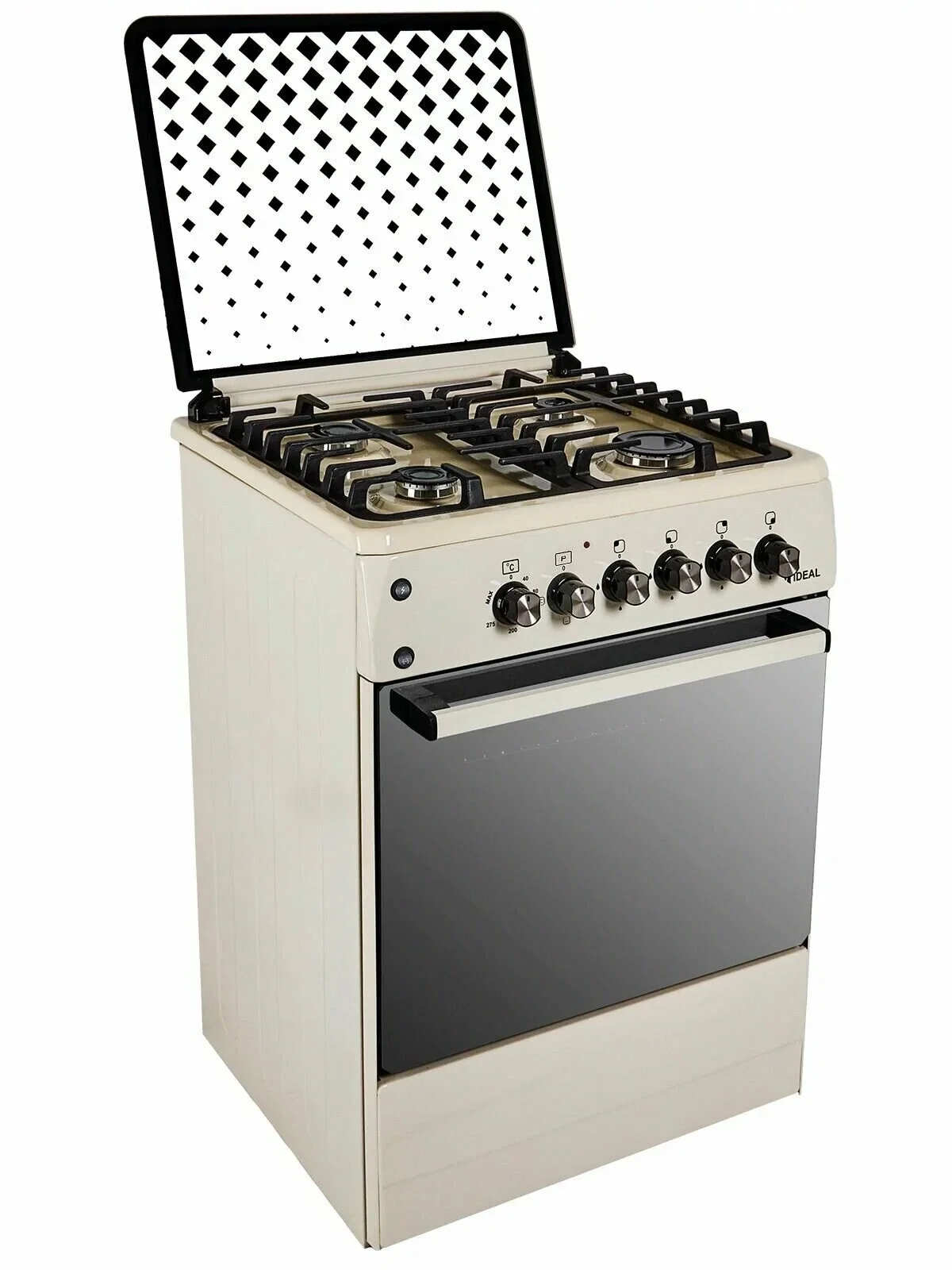 Плита комбинированная IDEAL  L 155 ГК чуг. белый 850х600х600, духовка 65 л, 4 конф,гриль, эл.под.