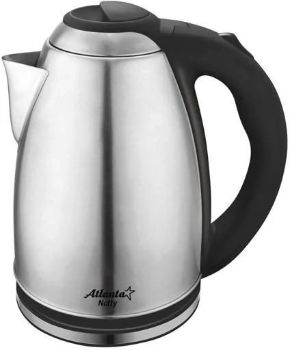 Чайник электрический Atlanta ATH-2434 черный, нержавейка Металл, 1.8 л, 1500 Вт, коричн/стальной, автомат откл, защита от перегрева без воды