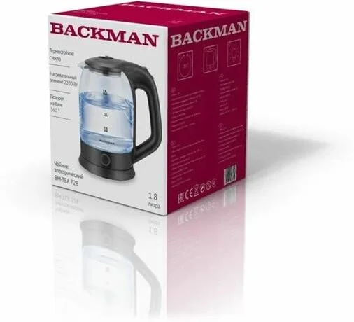 Чайник электрический BACKMAN BM-TEA 728 1.8 л, 2200 Вт, черный