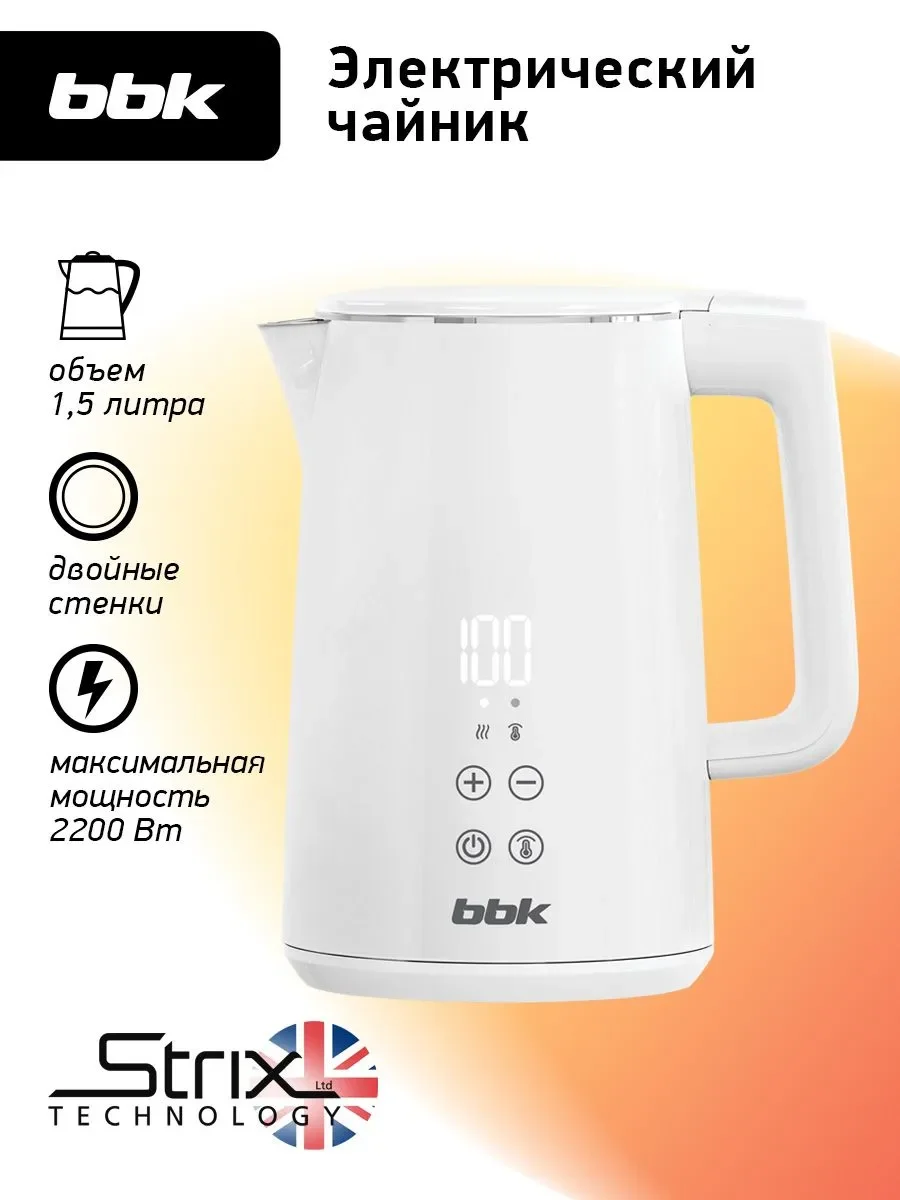 Чайник электрический BBK EK1500 2200 Вт, 1.5 л, белый