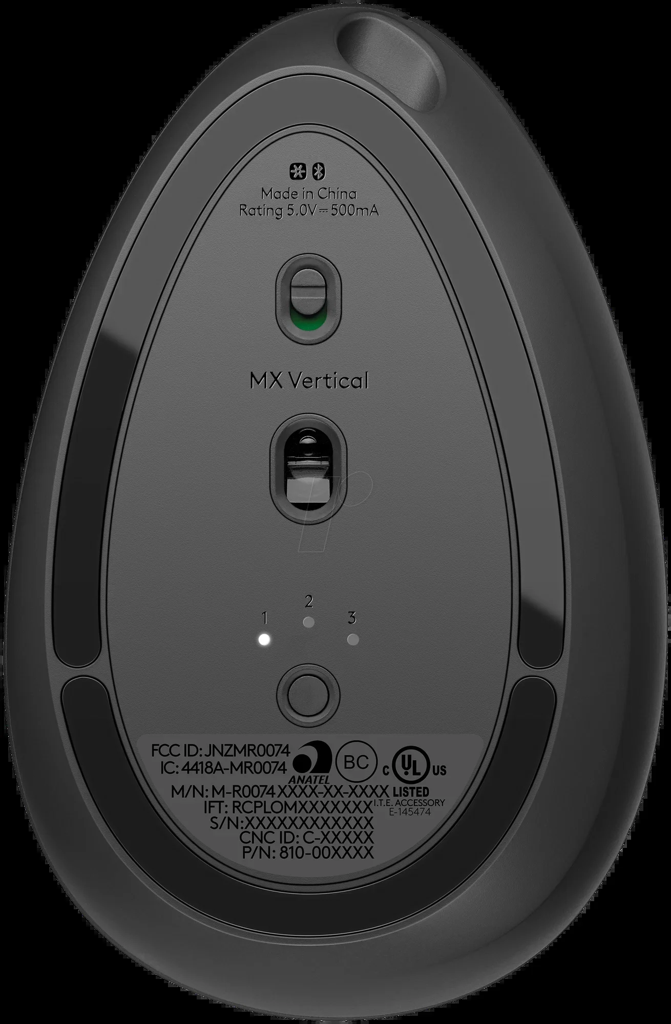 Мышь беспроводная/проводная Logitech MX Vertical графитовый, 4000 dpi, радиоканал, Bluetooth, USB, кнопки - 6