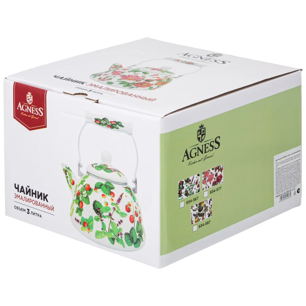 ЧАЙНИК AGNESS ЭМАЛИРОВАННЫЙ СЕРИЯ "ШИПОВНИК", 1,3 Л