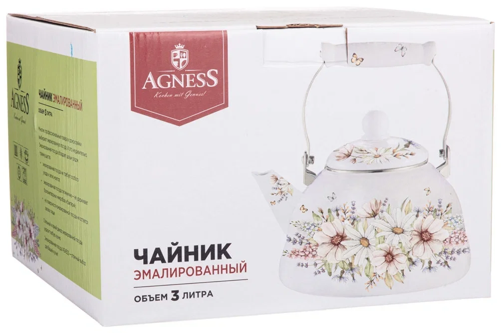 ЧАЙНИК AGNESS ЭМАЛИРОВАННЫЙ, СЕРИЯ "ВИВЬЕН" 3 Л