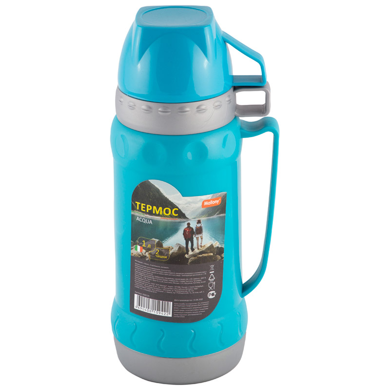 СКР Термос в пластиковом корпусе со стеклянной колбой ACQUA, 1,0 л (2 чашки)