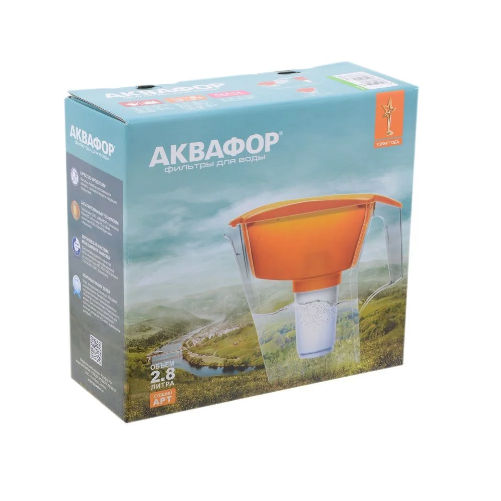 Фильтр для воды Аквафор Лайн(оранжевый) 2,8 л, Объем воронки: 1.2 л,фильтрация 200 мл/мин,