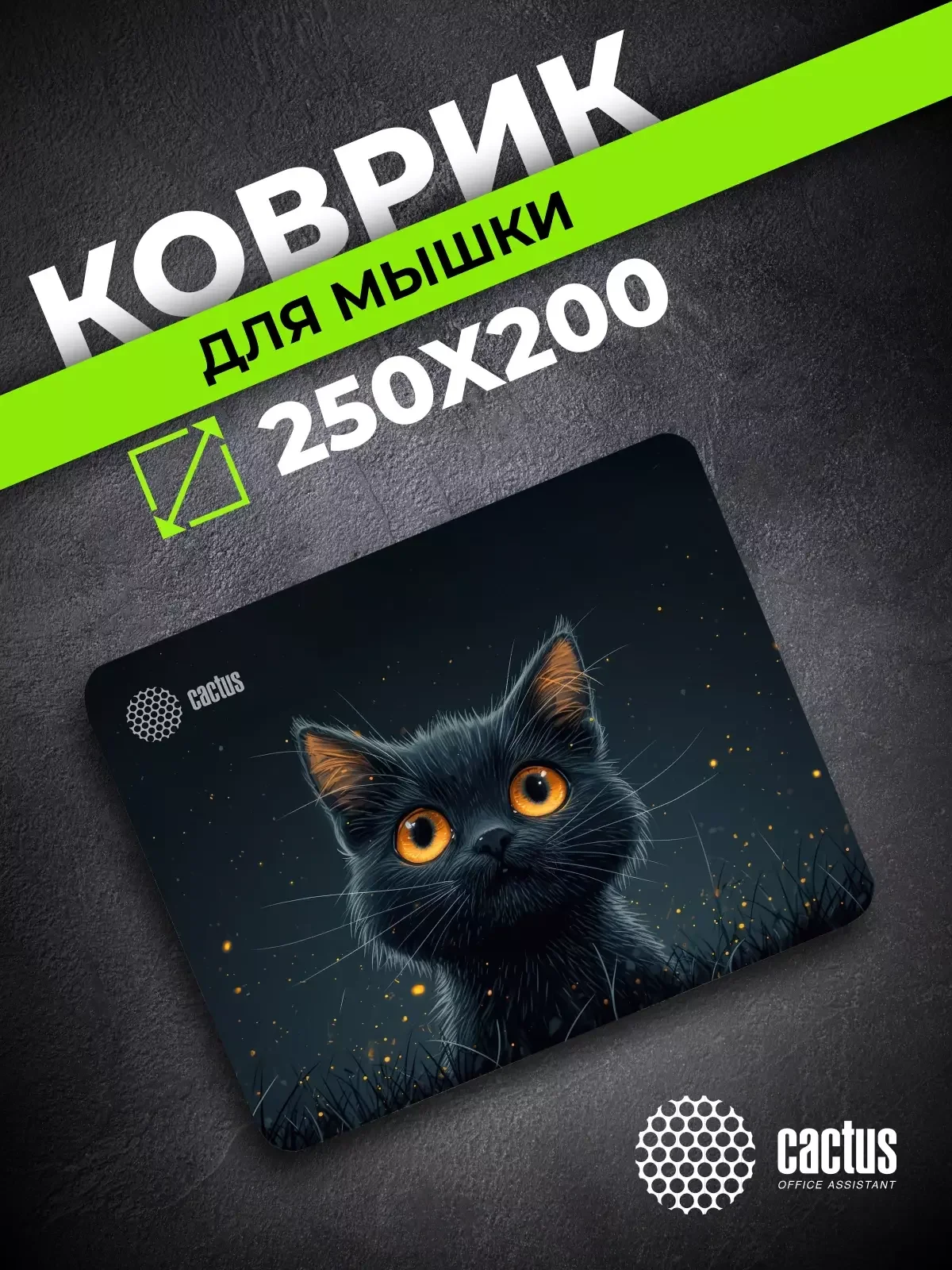 Коврик для мыши Cactus черный Cat 250x200x3мм (CS-MPC-D09S)