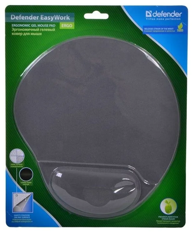 Коврик для мыши Defender гелевый Easy Work (серая лайкра) нескользящ.основа,260х225х5мм