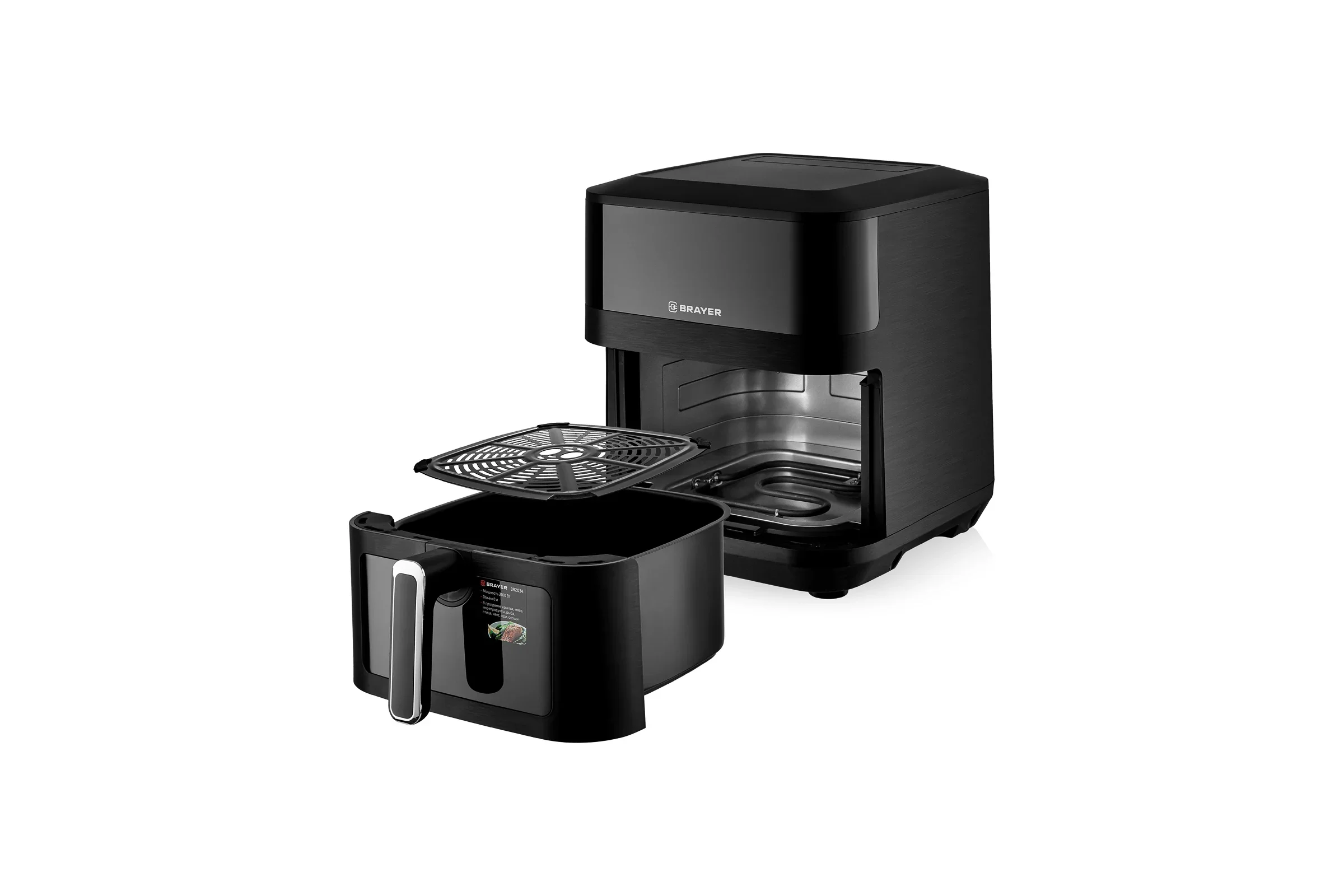 Аэрогриль BRAYER BR2034, 2100 Вт,8 л, t. 200С, съемная решетка, таймер, LCD-дисплей, 8 программ