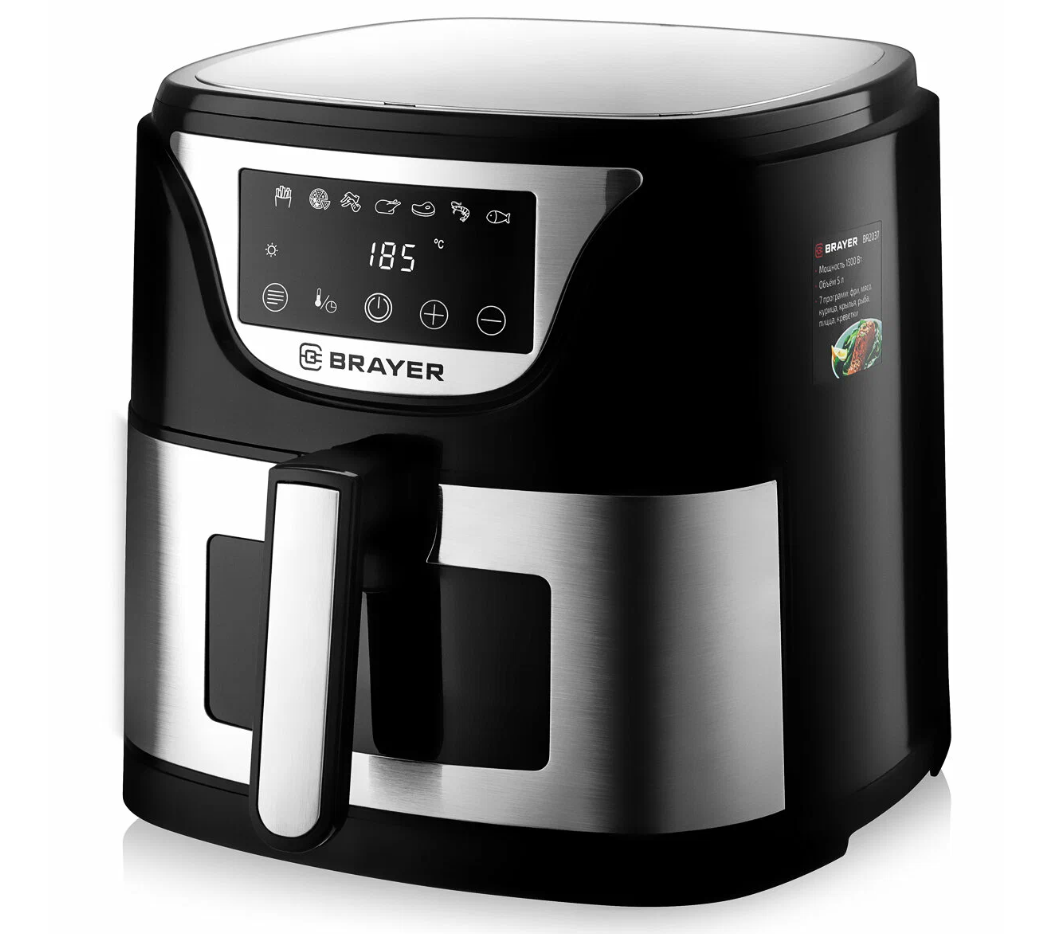 Аэрогриль BRAYER BR2037,1500 Вт,5 л, t. 200С, съемная решетка, таймер, LCD-дисплей, 7 программ
