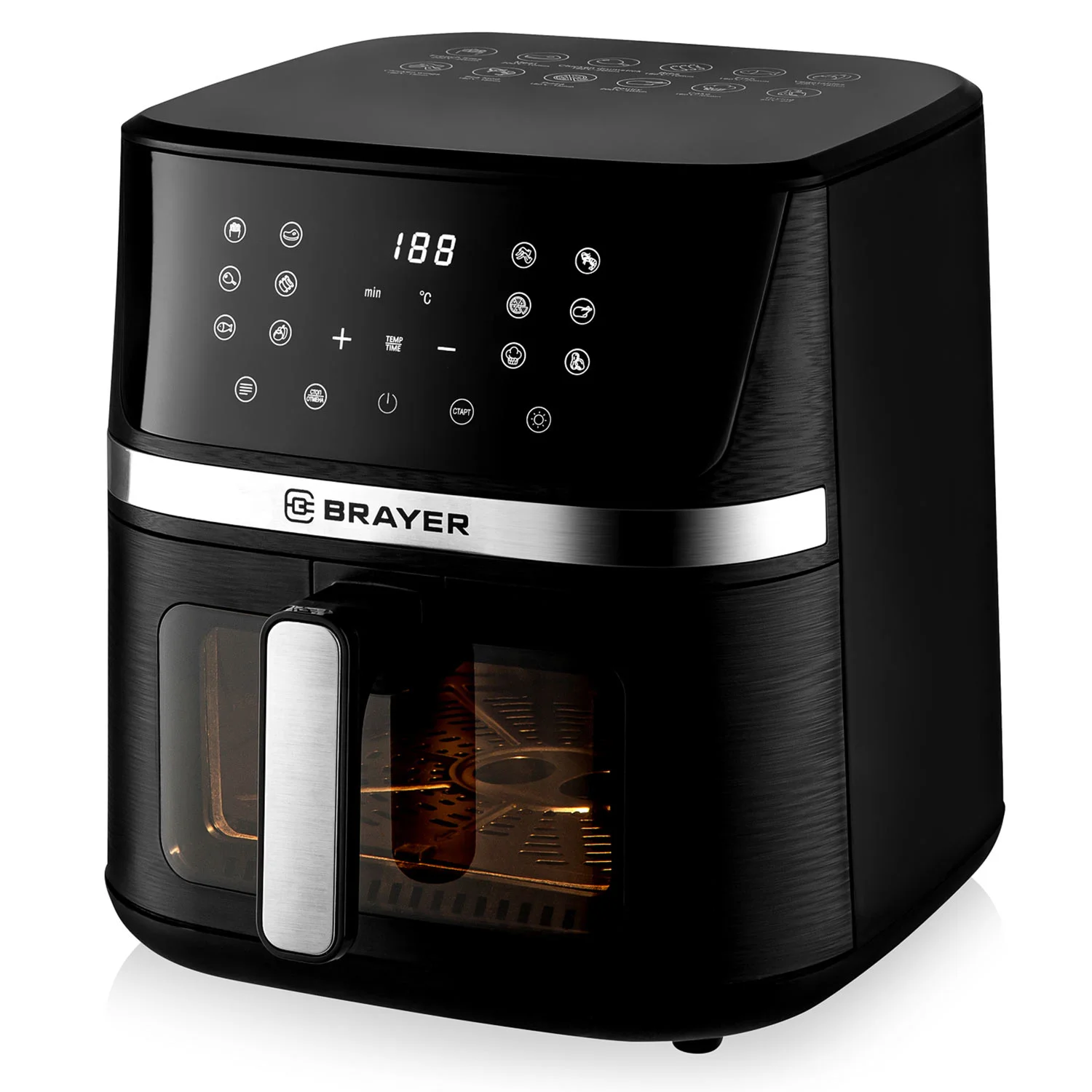 Аэрогриль BRAYER BR2038, 1600 Вт,7 л, t. 200С, съемная решетка, таймер, LCD-дисплей, 12 программ