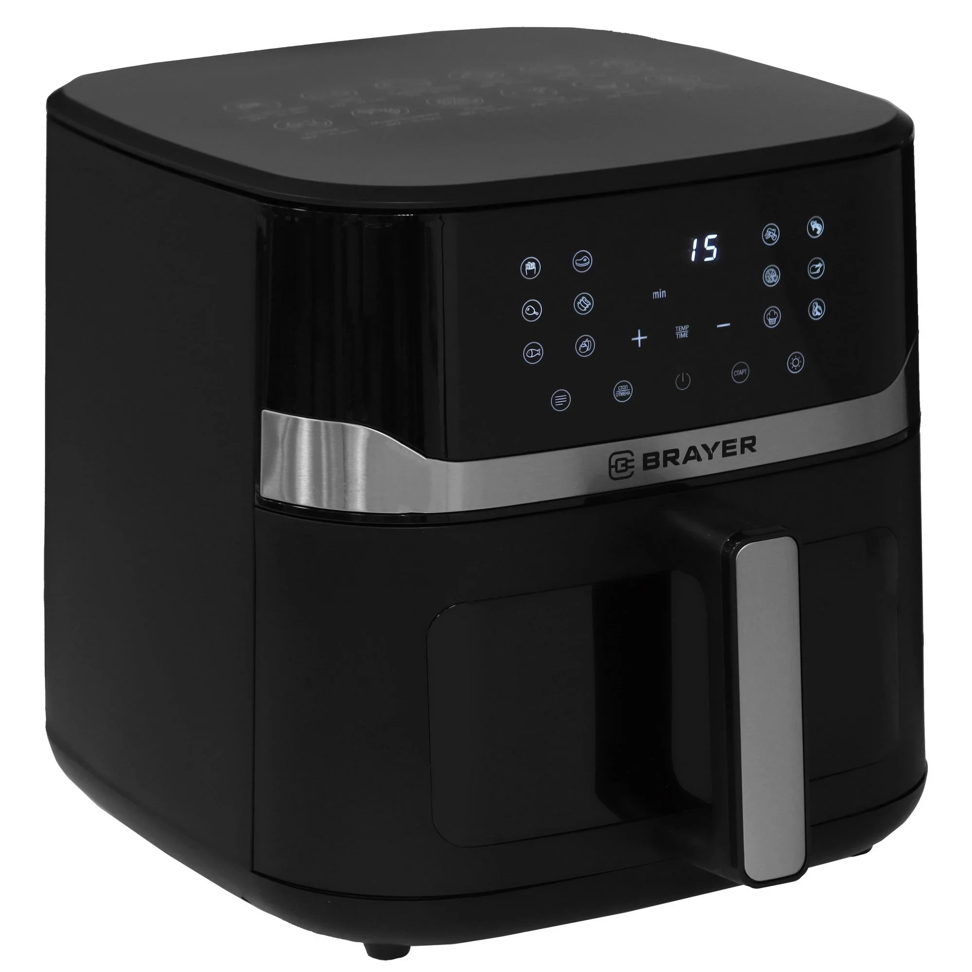 Аэрогриль BRAYER BR2040, 1800 Вт,10 л, t. 200С, съемная решетка, таймер, LCD-дисплей, 12 программ