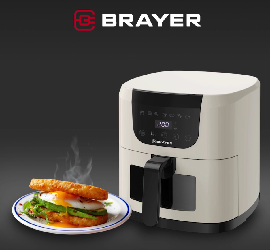 Аэрогриль BRAYER BR2043, 1500 Вт,5 л, t. 200С, съемная решетка, таймер, LCD-дисплей, 7 программ