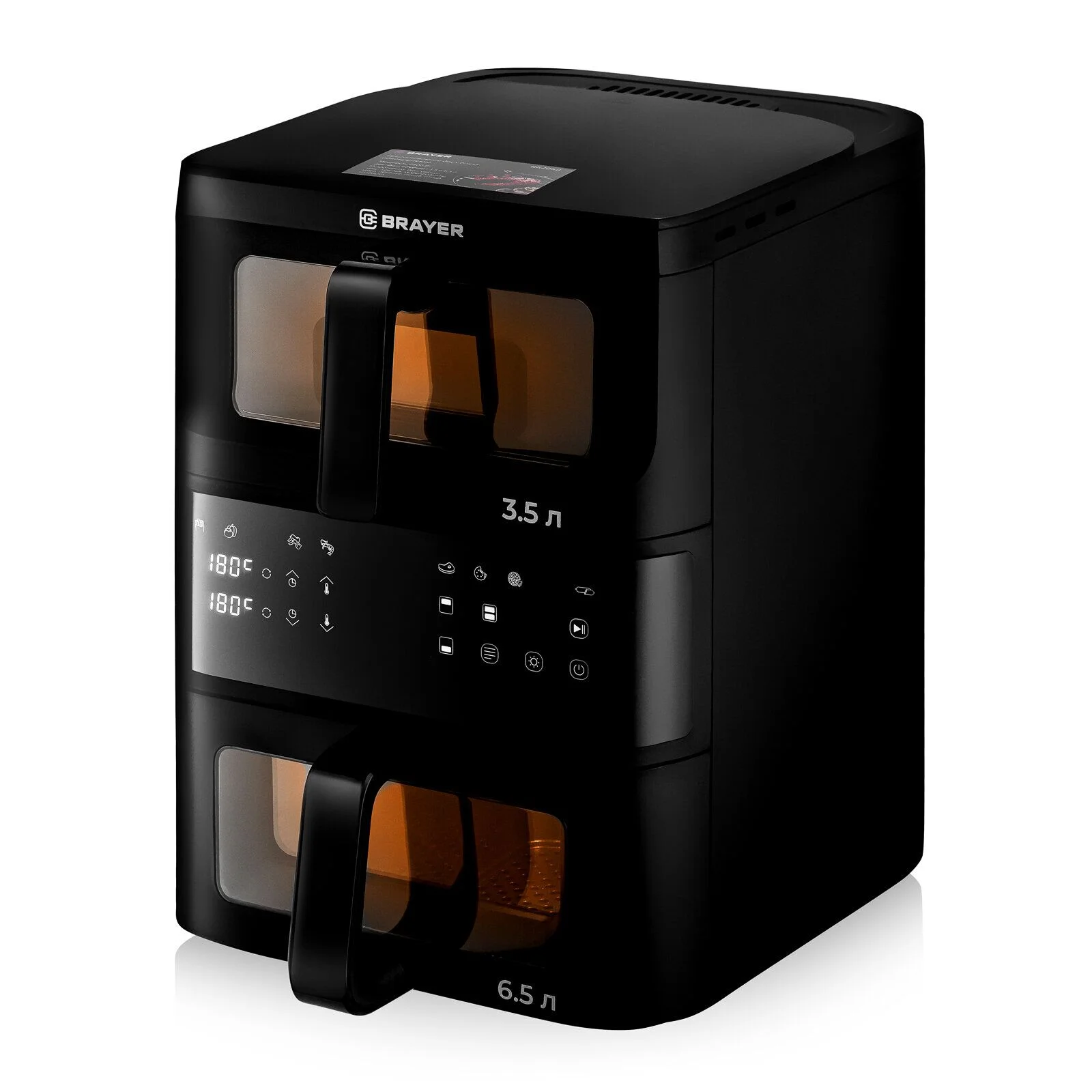 Аэрогриль BRAYER BR2048, 2500 Вт,10 л, 2 чаши, t. 200С, съемная решетка, LED-дисплей, 10 программ