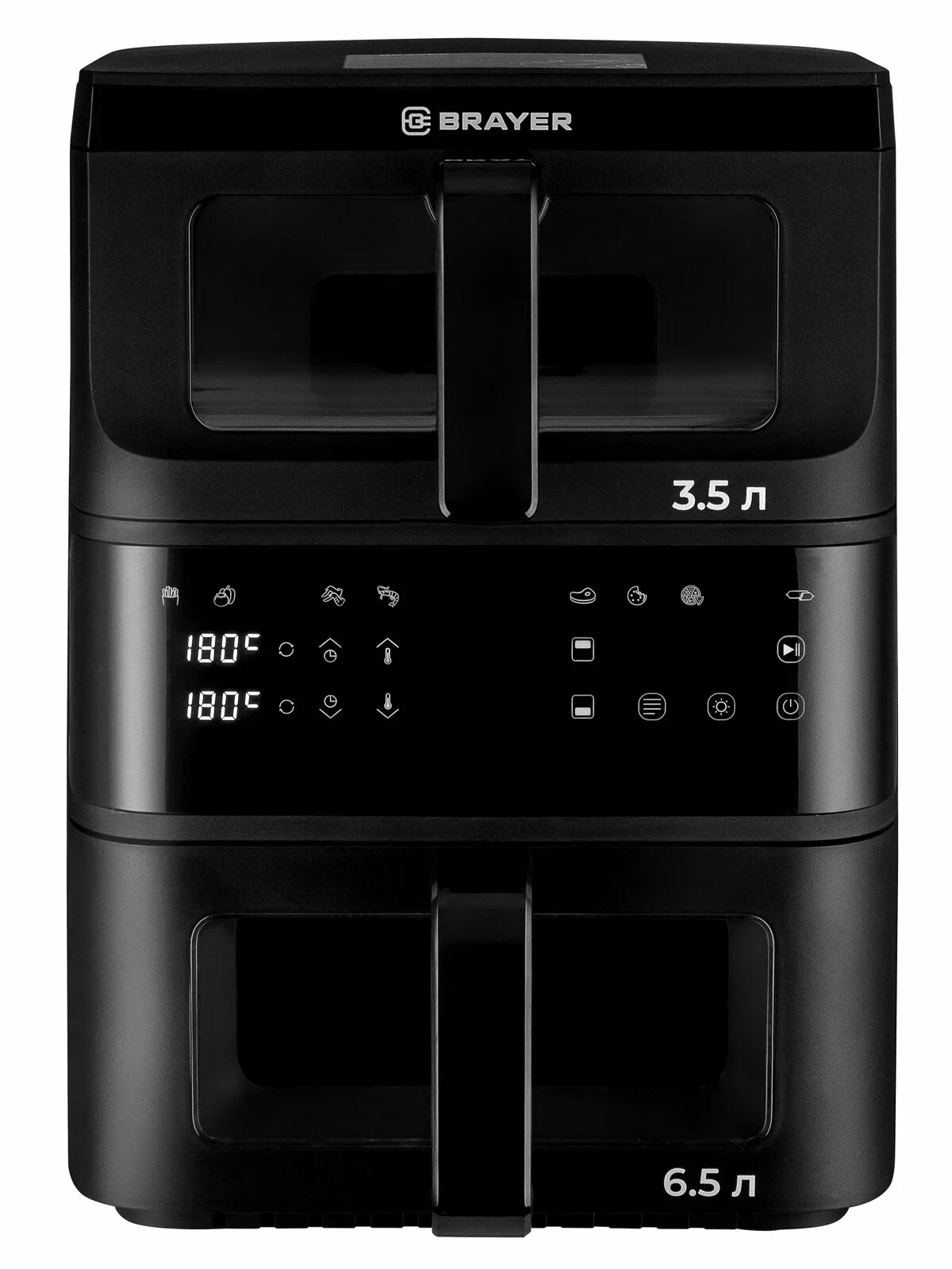 Аэрогриль BRAYER BR2048, 2500 Вт,10 л, 2 чаши, t. 200С, съемная решетка, LED-дисплей, 10 программ