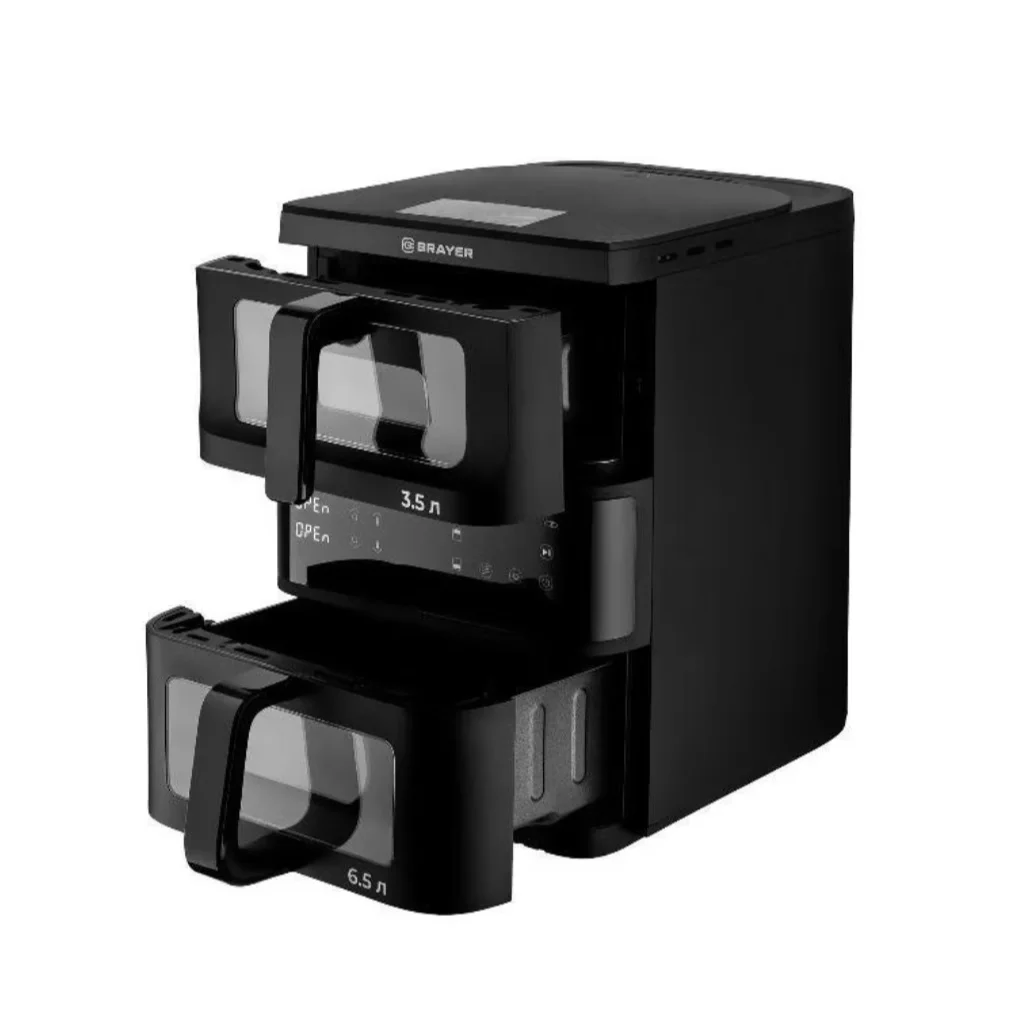 Аэрогриль BRAYER BR2048, 2500 Вт,10 л, 2 чаши, t. 200С, съемная решетка, LED-дисплей, 10 программ