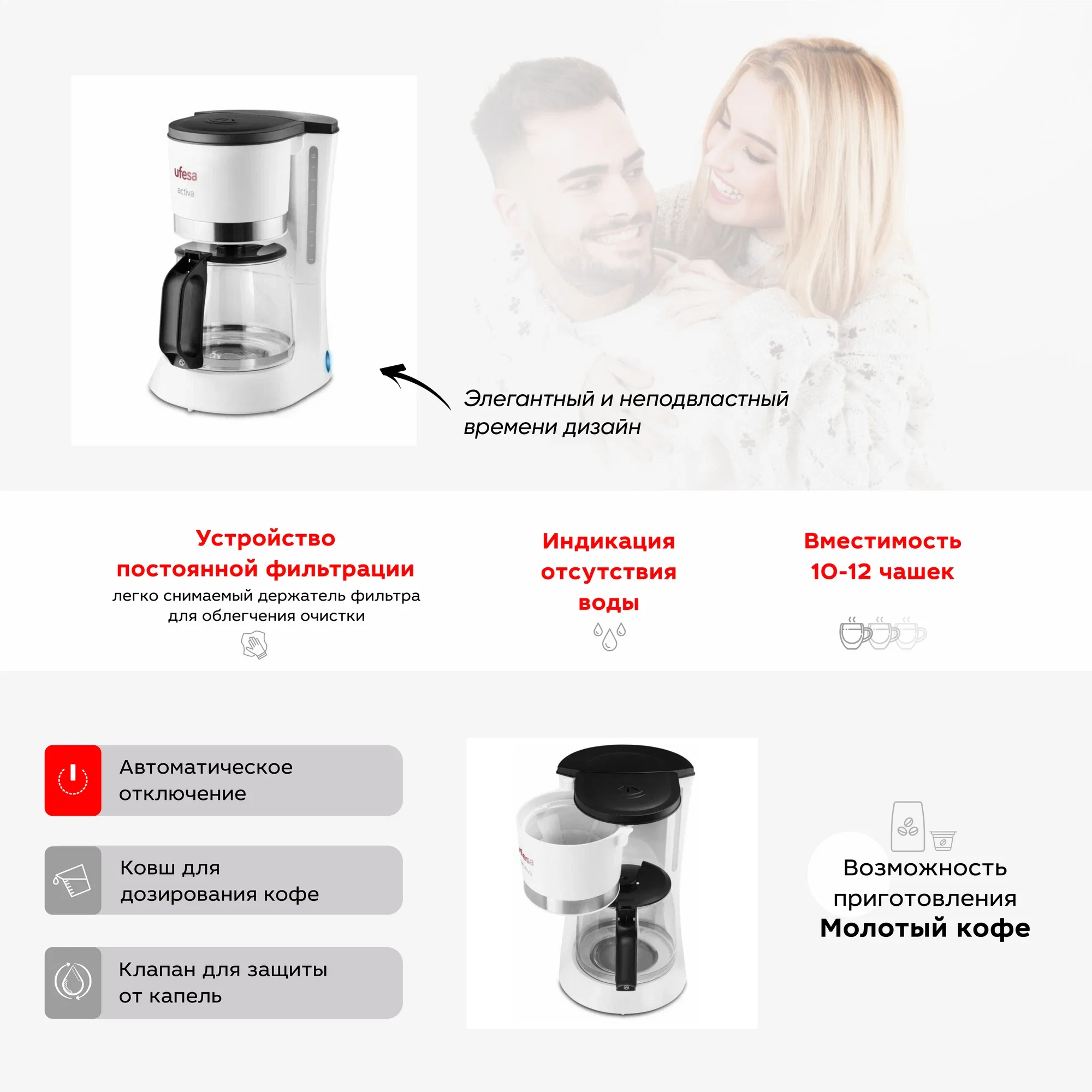 Кофеварка Ufesa CG7123 ACTIVA, белый (71604564)